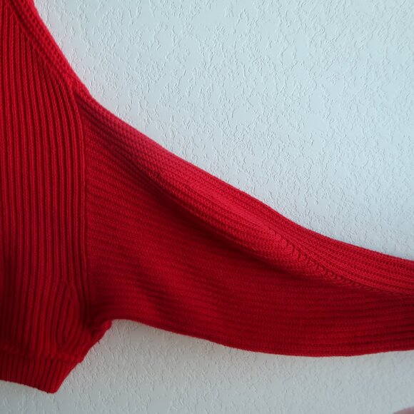 Free People Red Oversized Ribbed Knit Sweater - Size Small Cowl Neck Chunky - Picture 7 of 9